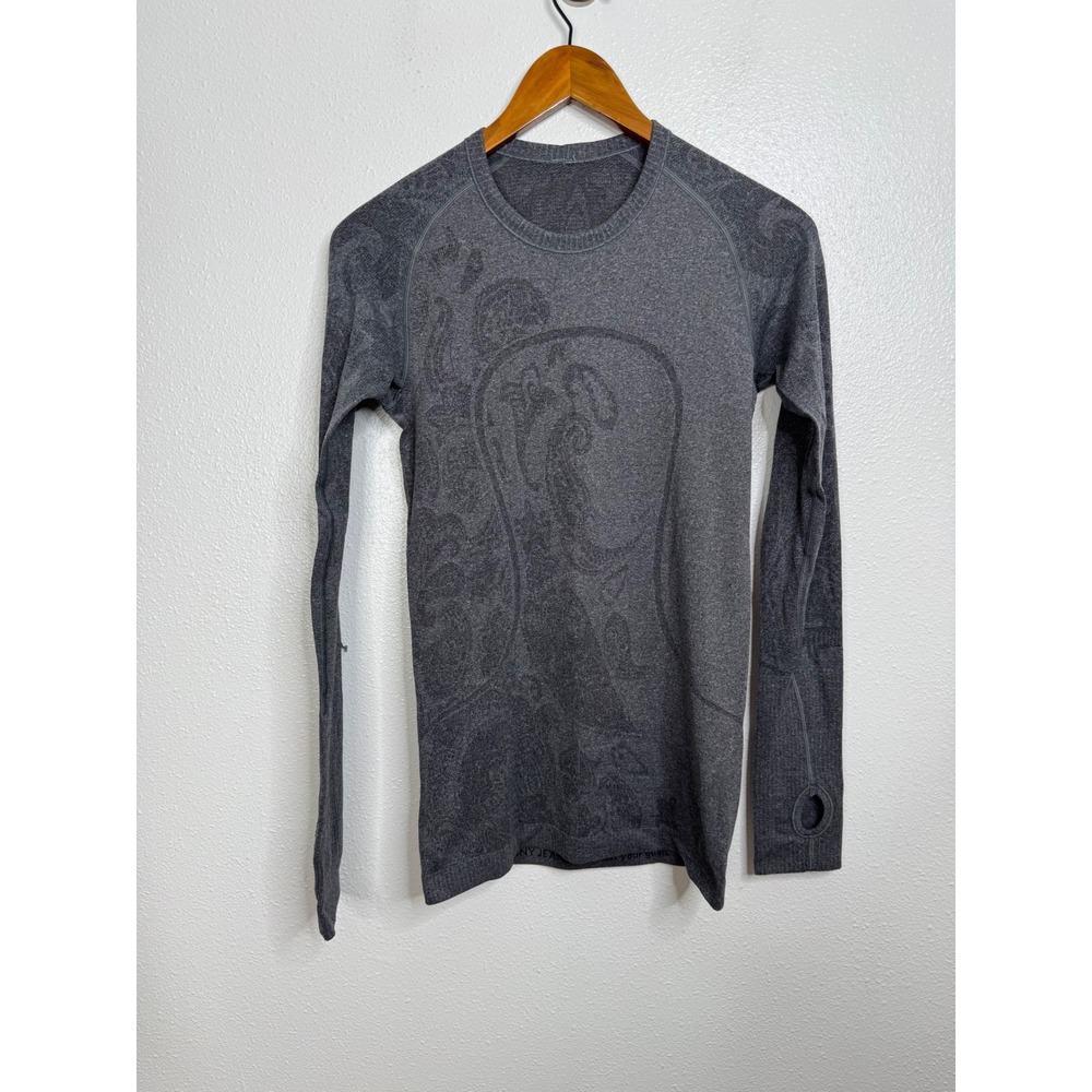 Lululemon Swiftly Tech Long Sleeve Crew Grey Paisley Jacquard Size 6 Running Top